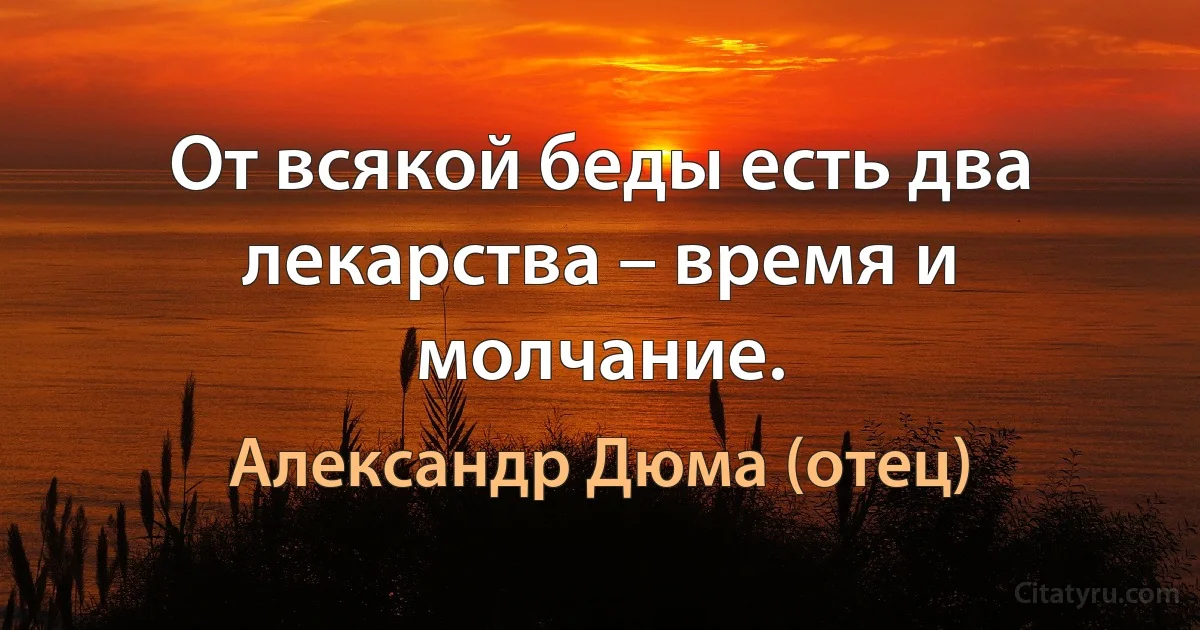 От всякой беды есть два лекарства – время и молчание. (Александр Дюма (отец))