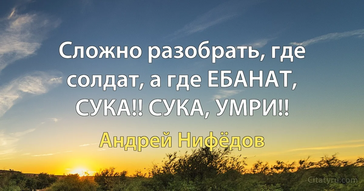 Сложно разобрать, где солдат, а где ЕБАНАТ, СУКА!! СУКА, УМРИ!! (Андрей Нифёдов)