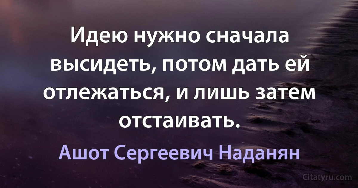 Идею нужно сначала высидеть, потом дать ей отлежаться, и лишь затем отстаивать. (Ашот Сергеевич Наданян)