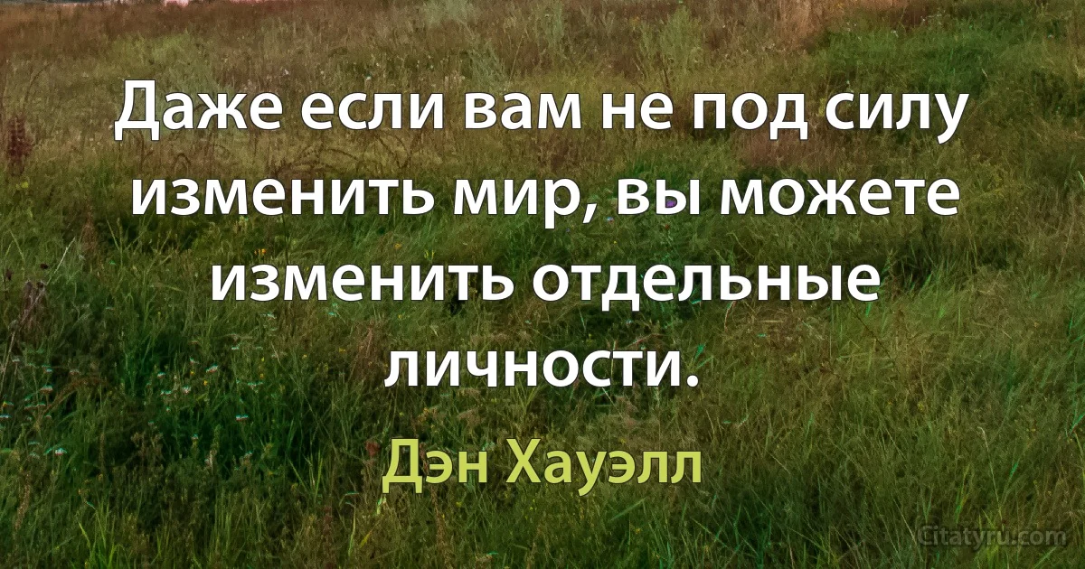 Даже если вам не под силу изменить мир, вы можете изменить отдельные личности. (Дэн Хауэлл)