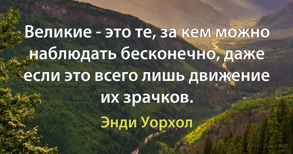 Великие - это те, за кем можно наблюдать бесконечно, даже если это всего лишь движение их зрачков. (Энди Уорхол)