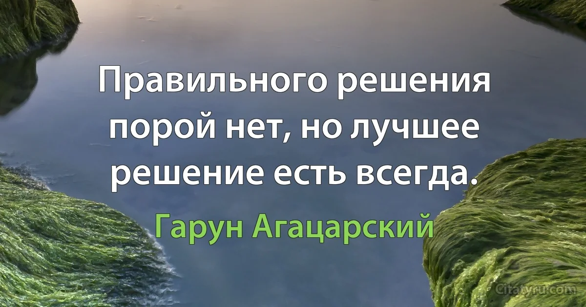 Правильного решения порой нет, но лучшее решение есть всегда. (Гарун Агацарский)