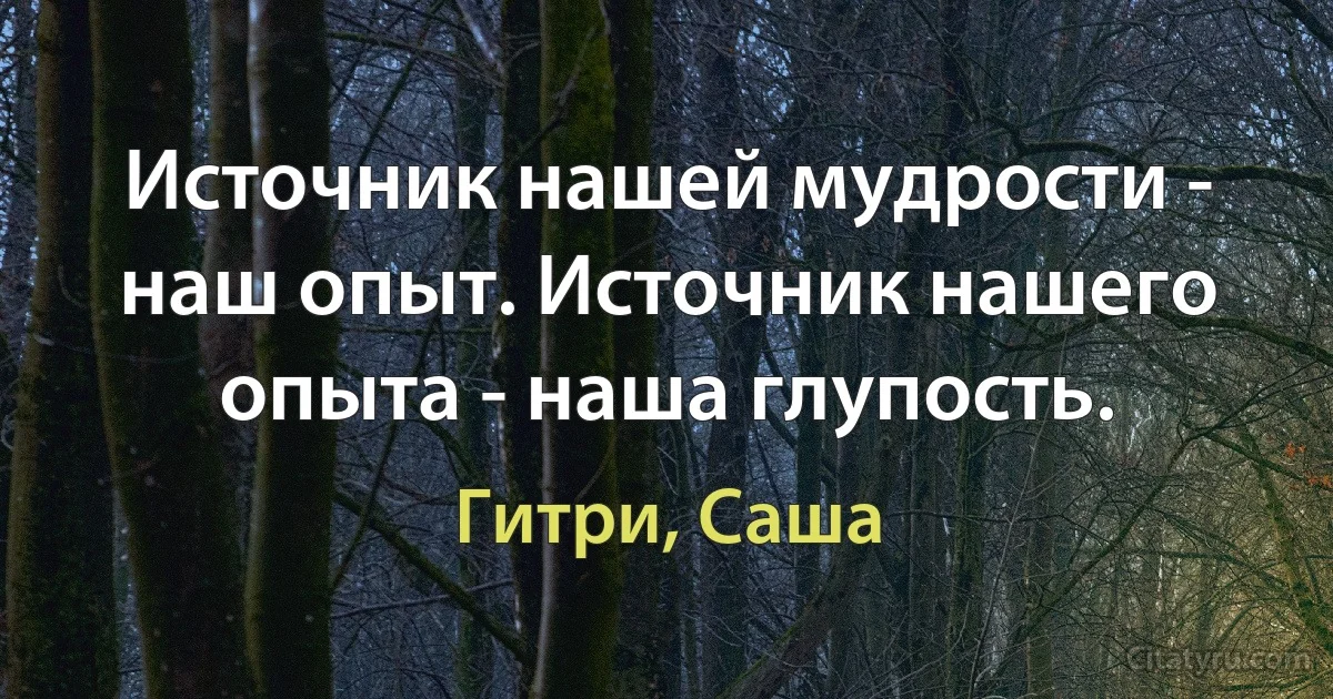 Источник нашей мудрости - наш опыт. Источник нашего опыта - наша глупость. (Гитри, Саша)