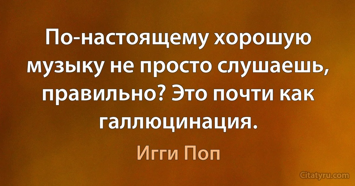 По-настоящему хорошую музыку не просто слушаешь, правильно? Это почти как галлюцинация. (Игги Поп)