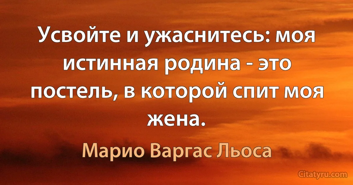 Усвойте и ужаснитесь: моя истинная родина - это постель, в которой спит моя жена. (Марио Варгас Льоса)