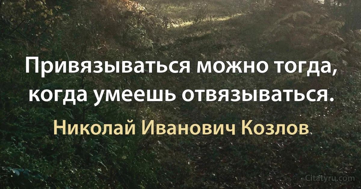 Привязываться можно тогда, когда умеешь отвязываться. (Николай Иванович Козлов)