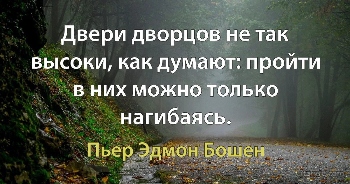 Двери дворцов не так высоки, как думают: пройти в них можно только нагибаясь. (Пьер Эдмон Бошен)