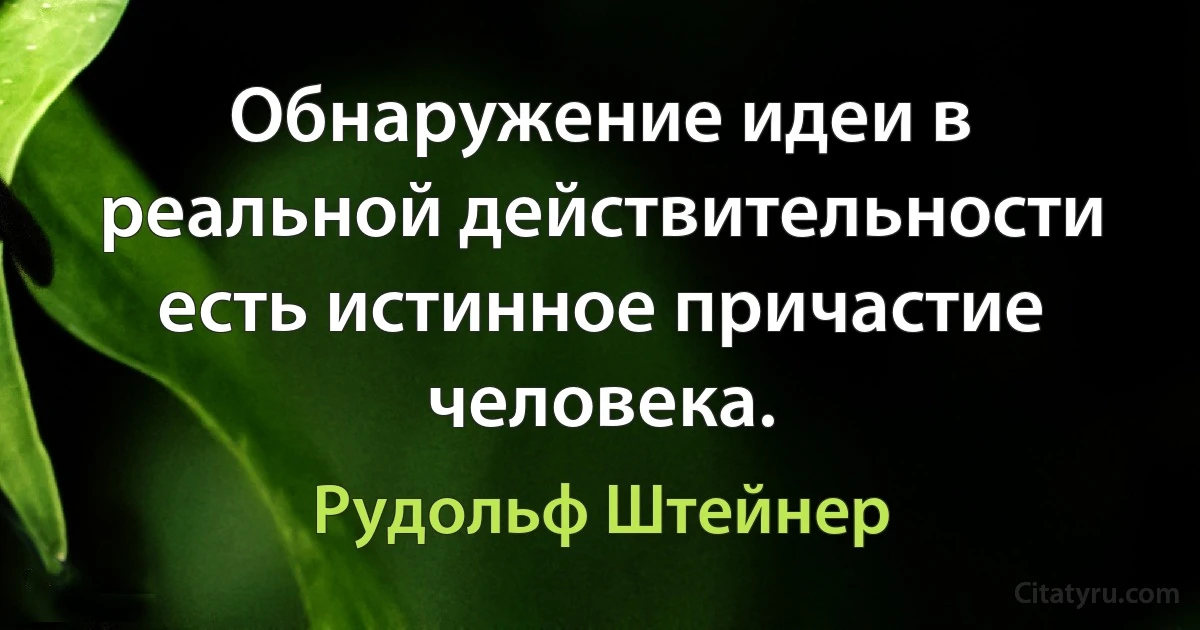 Обнаружение идеи в реальной действительности есть истинное причастие человека. (Рудольф Штейнер)