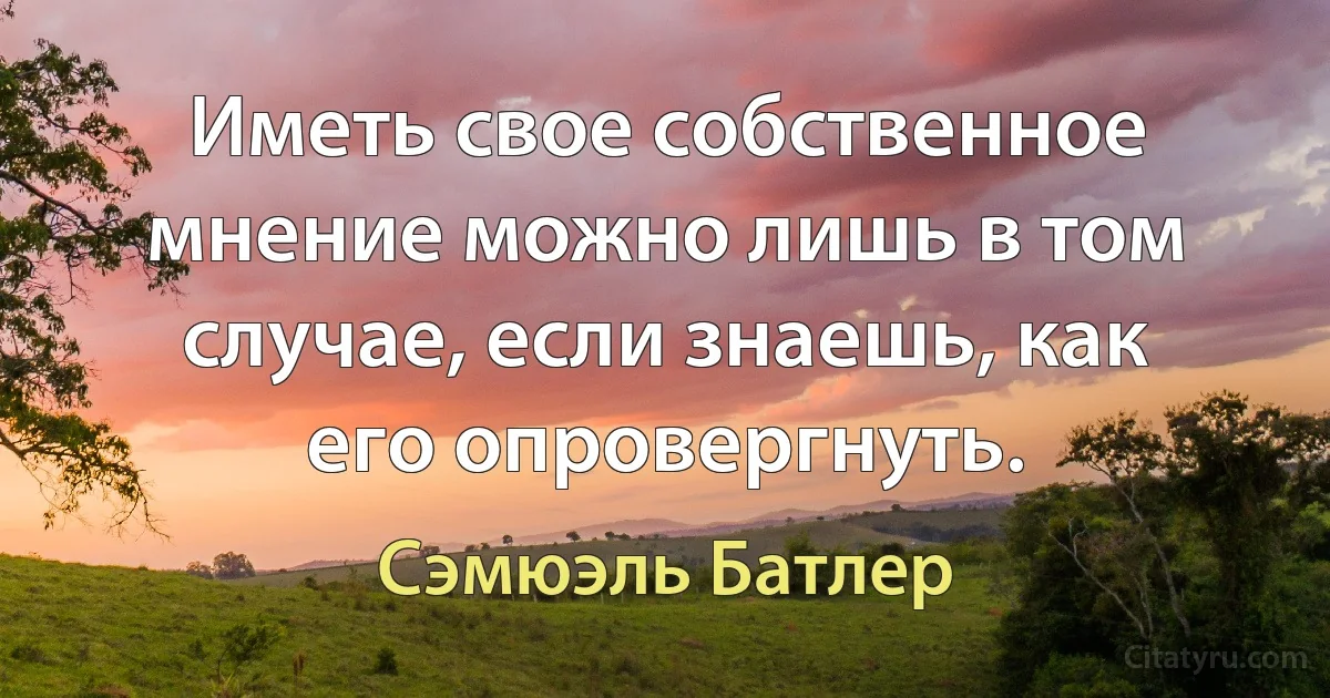 Иметь свое собственное мнение можно лишь в том случае, если знаешь, как его опровергнуть. (Сэмюэль Батлер)