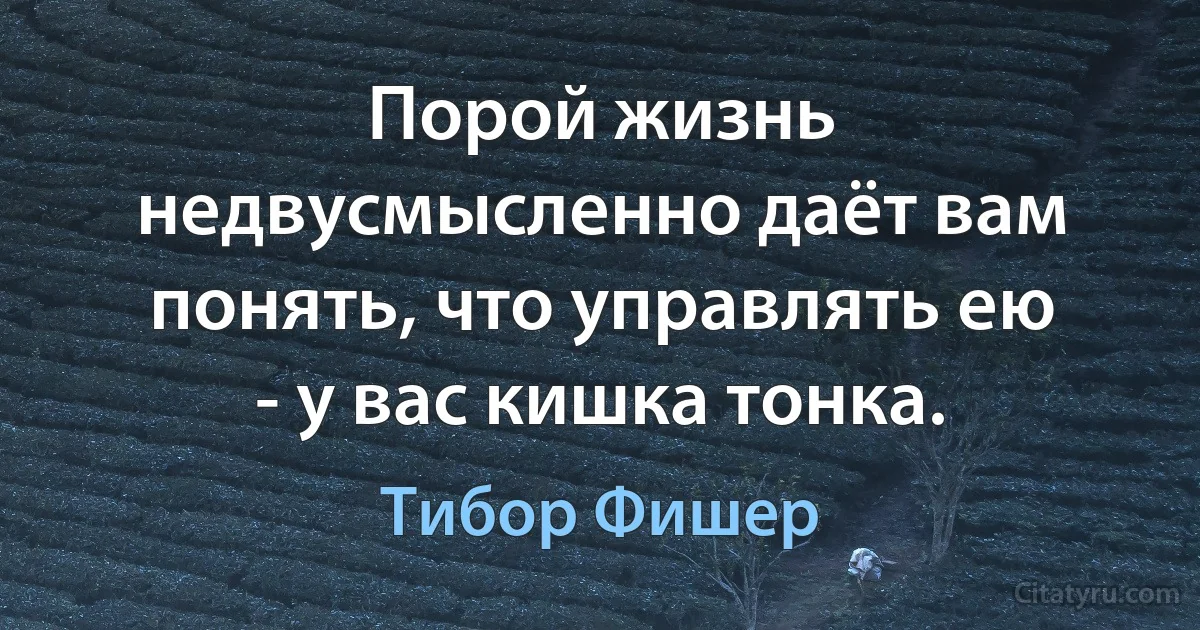 Порой жизнь недвусмысленно даёт вам понять, что управлять ею - у вас кишка тонка. (Тибор Фишер)