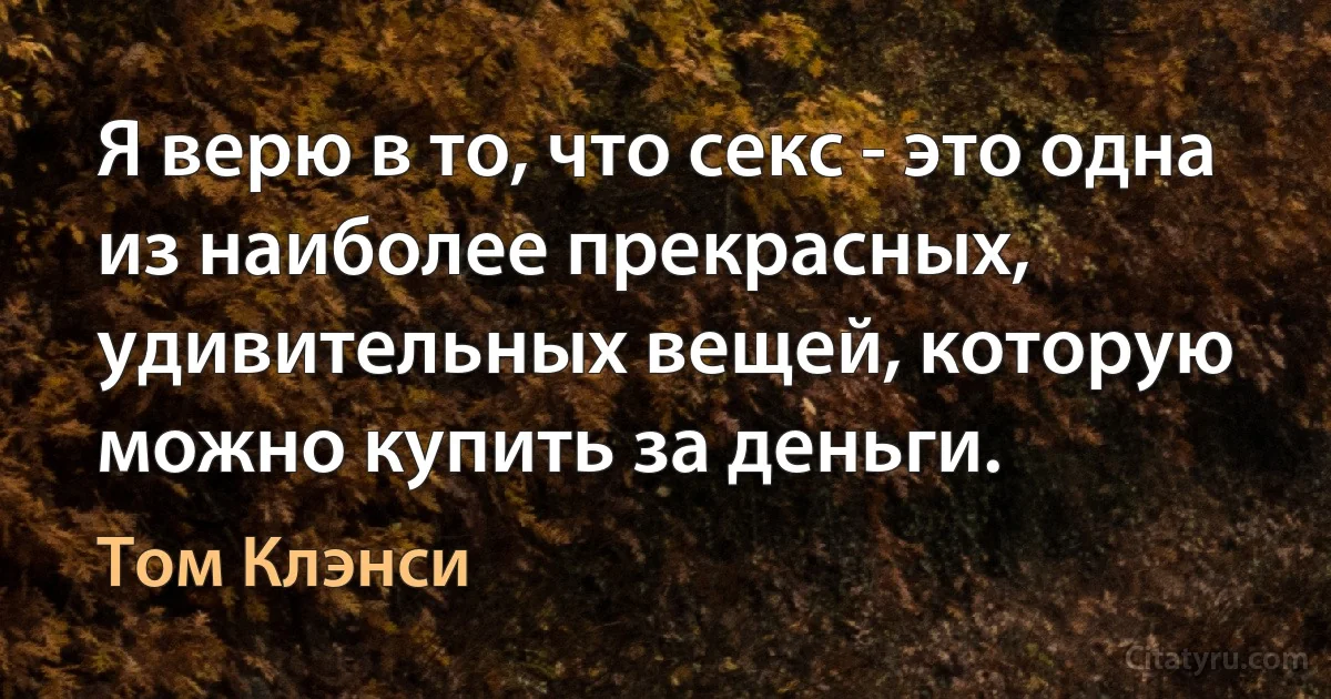 Я верю в то, что секс - это одна из наиболее прекрасных, удивительных вещей, которую можно купить за деньги. (Том Клэнси)