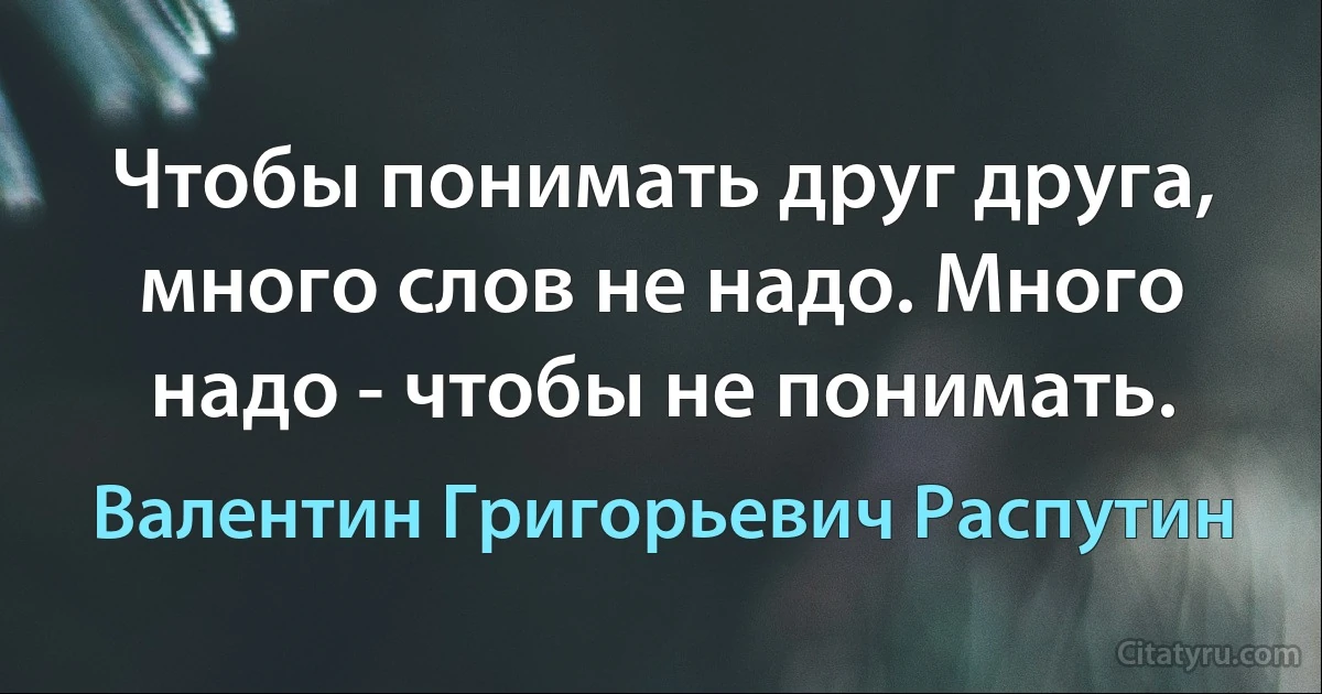 Чтобы понимать друг друга, много слов не надо. Много надо - чтобы не понимать. (Валентин Григорьевич Распутин)