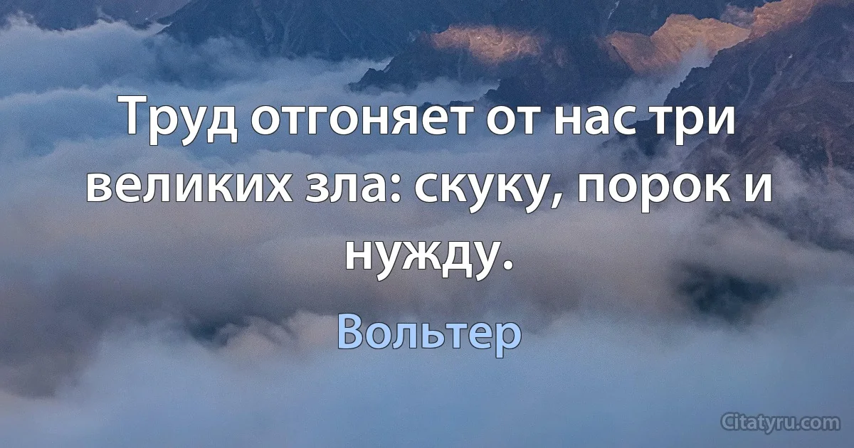 Труд отгоняет от нас три великих зла: скуку, порок и нужду. (Вольтер)