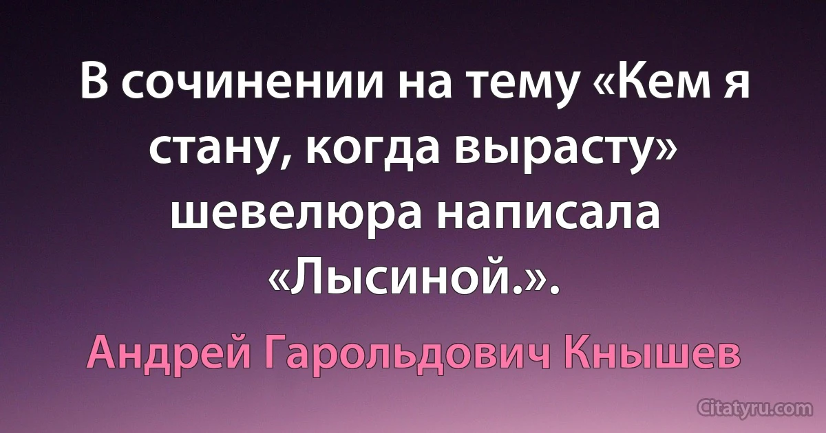 В сочинении на тему «Кем я стану, когда вырасту» шевелюра написала «Лысиной.». (Андрей Гарольдович Кнышев)