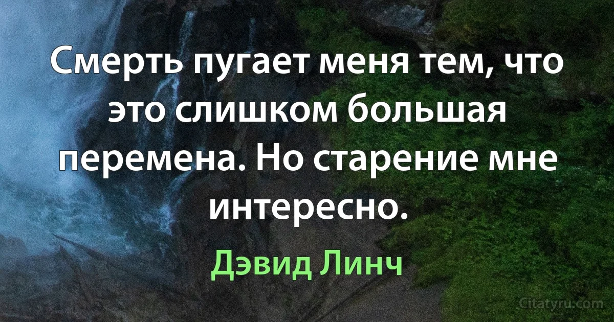 Смерть пугает меня тем, что это слишком большая перемена. Но старение мне интересно. (Дэвид Линч)