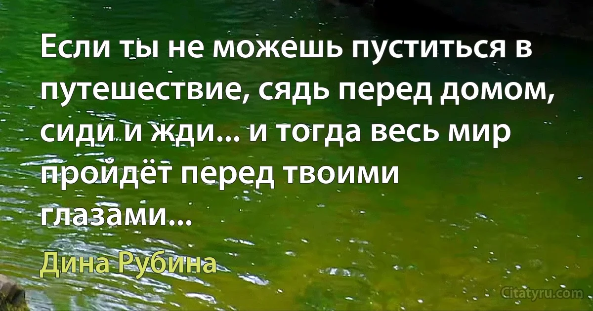 Если ты не можешь пуститься в путешествие, сядь перед домом, сиди и жди... и тогда весь мир пройдёт перед твоими глазами... (Дина Рубина)