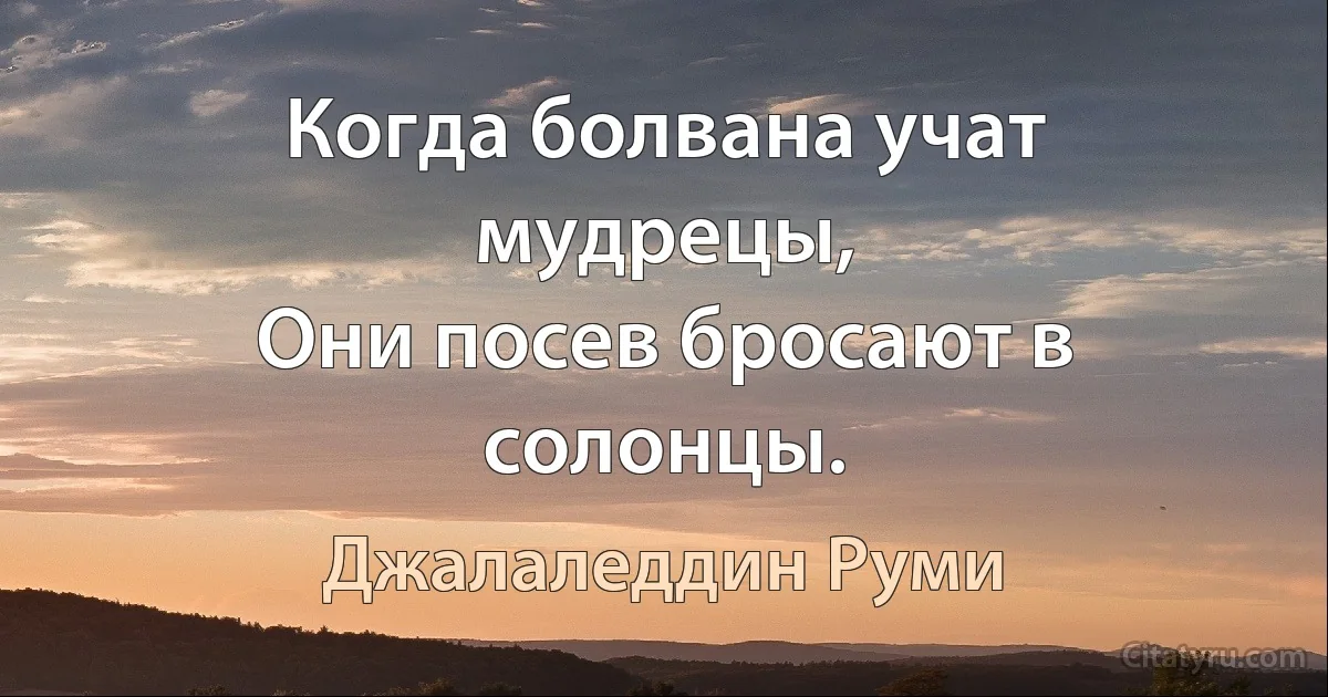 Когда болвана учат мудрецы,
Они посев бросают в солонцы. (Джалаледдин Руми)