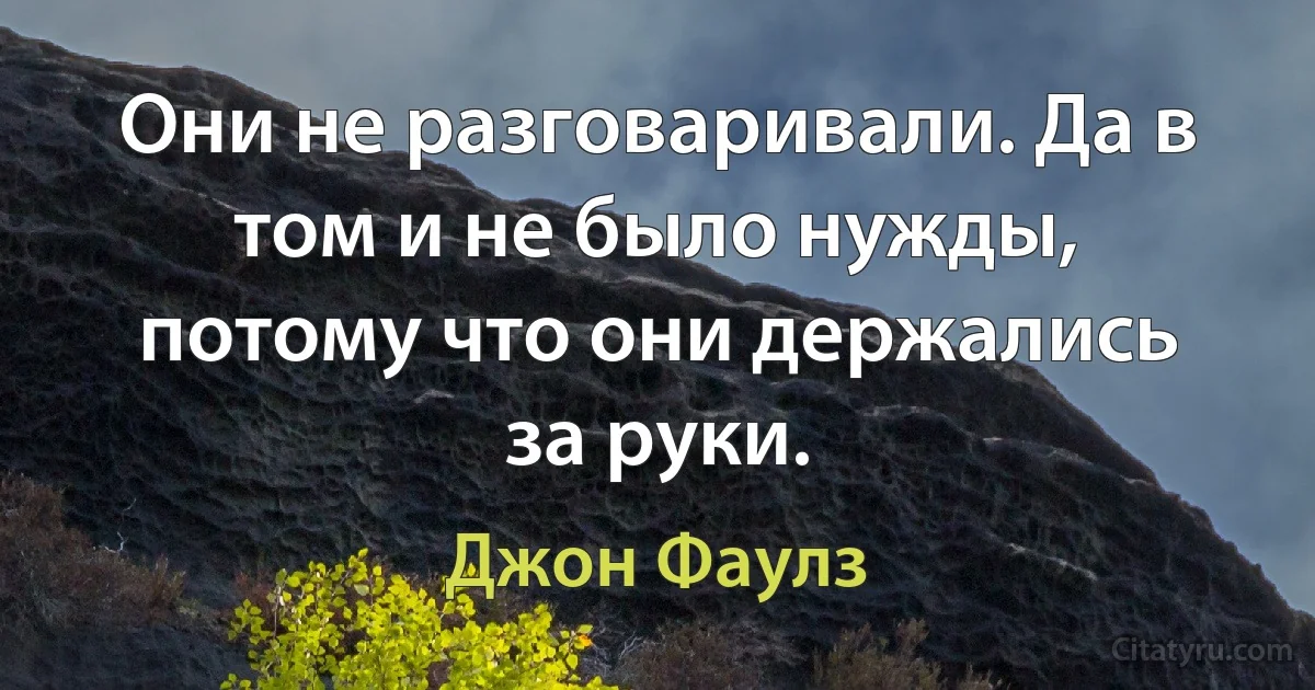 Они не разговаривали. Да в том и не было нужды, потому что они держались за руки. (Джон Фаулз)