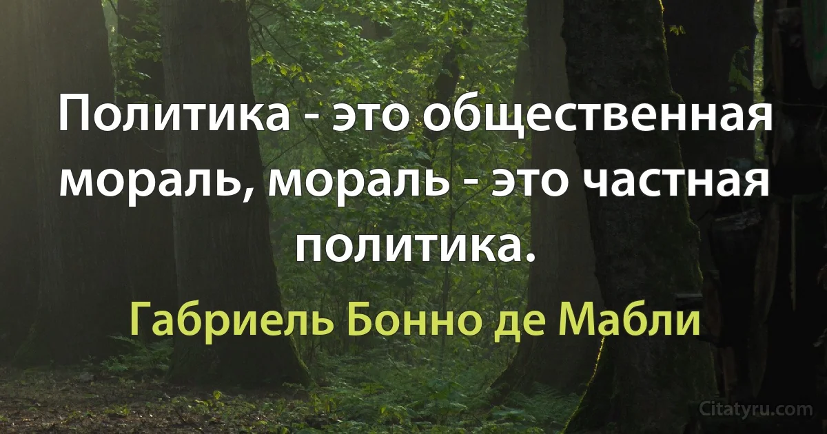 Политика - это общественная мораль, мораль - это частная политика. (Габриель Бонно де Мабли)