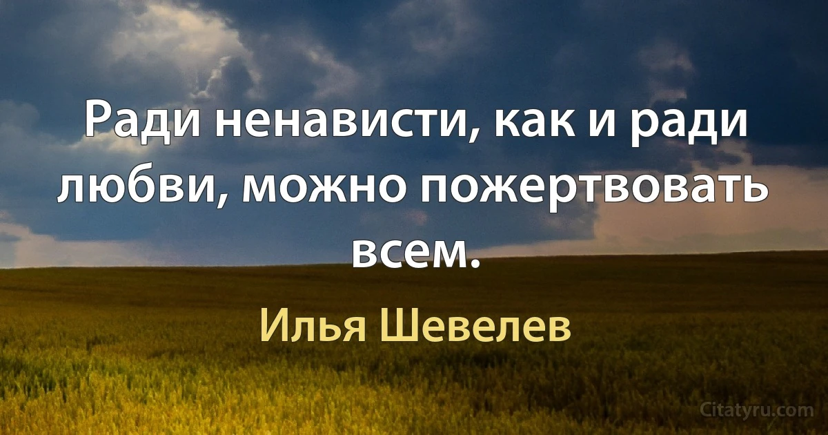 Ради ненависти, как и ради любви, можно пожертвовать всем. (Илья Шевелев)