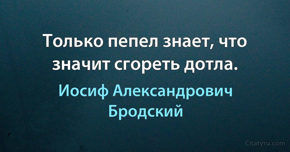 Только пепел знает, что значит сгореть дотла. (Иосиф Александрович Бродский)