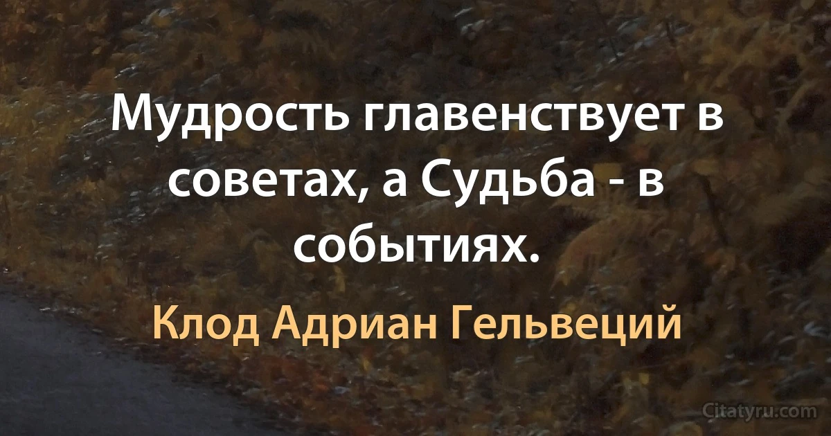 Мудрость главенствует в советах, а Судьба - в событиях. (Клод Адриан Гельвеций)