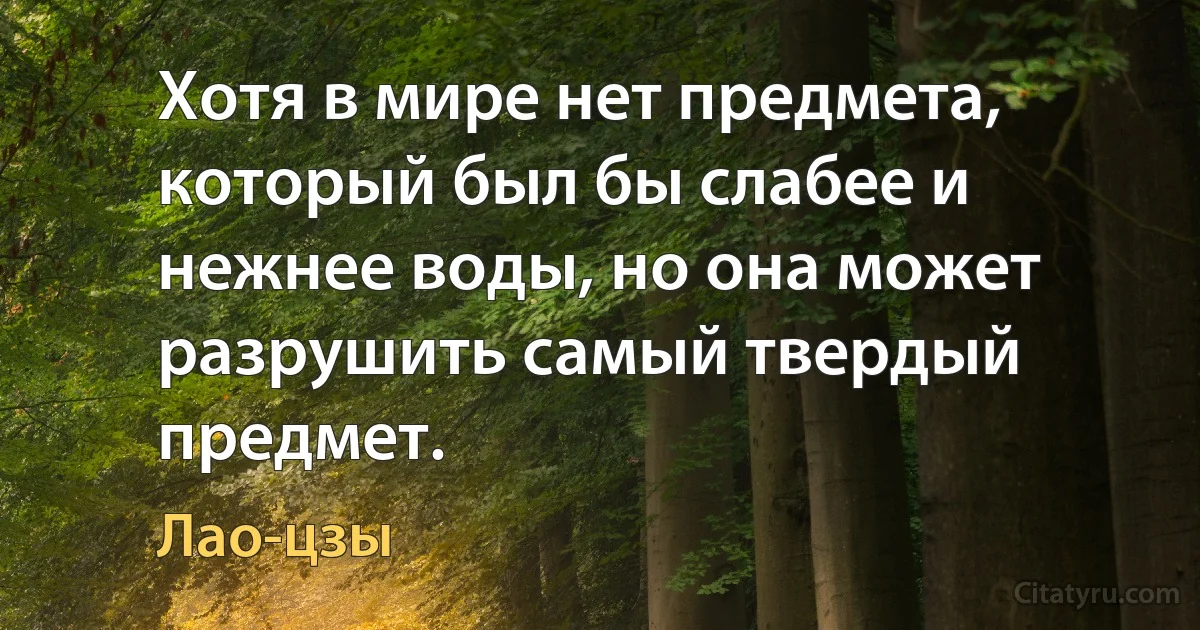 Хотя в мире нет предмета, который был бы слабее и нежнее воды, но она может разрушить самый твердый предмет. (Лао-цзы)