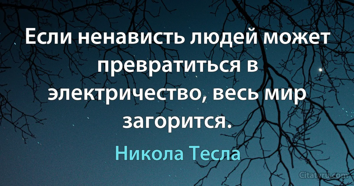 Если ненависть людей может превратиться в электричество, весь мир загорится. (Никола Тесла)