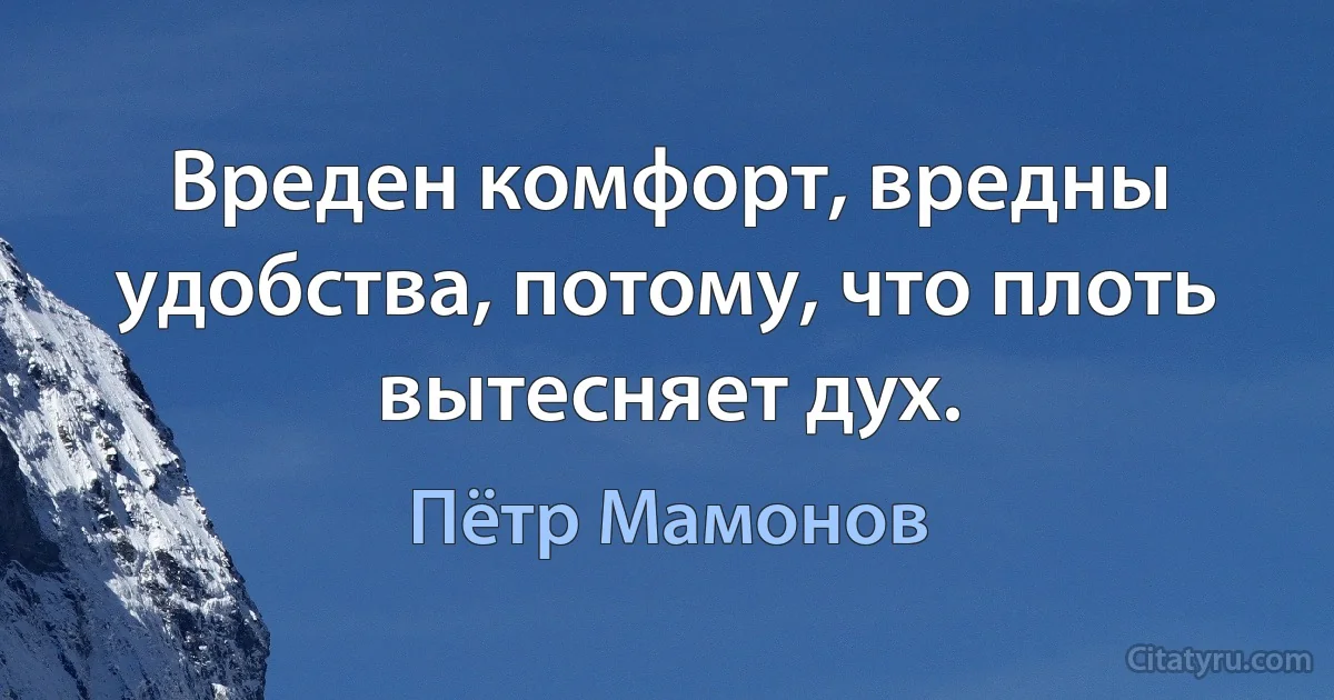 Вреден комфорт, вредны удобства, потому, что плоть вытесняет дух. (Пётр Мамонов)