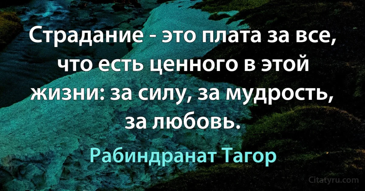 Страдание - это плата за все, что есть ценного в этой жизни: за силу, за мудрость, за любовь. (Рабиндранат Тагор)