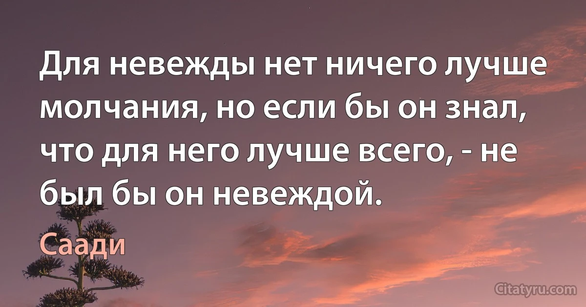 Для невежды нет ничего лучше молчания, но если бы он знал, что для него лучше всего, - не был бы он невеждой. (Саади)