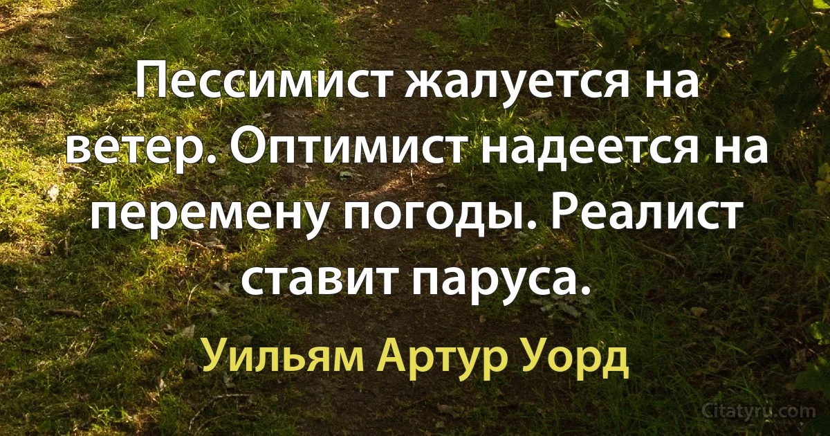 Пессимист жалуется на ветер. Оптимист надеется на перемену погоды. Реалист ставит паруса. (Уильям Артур Уорд)