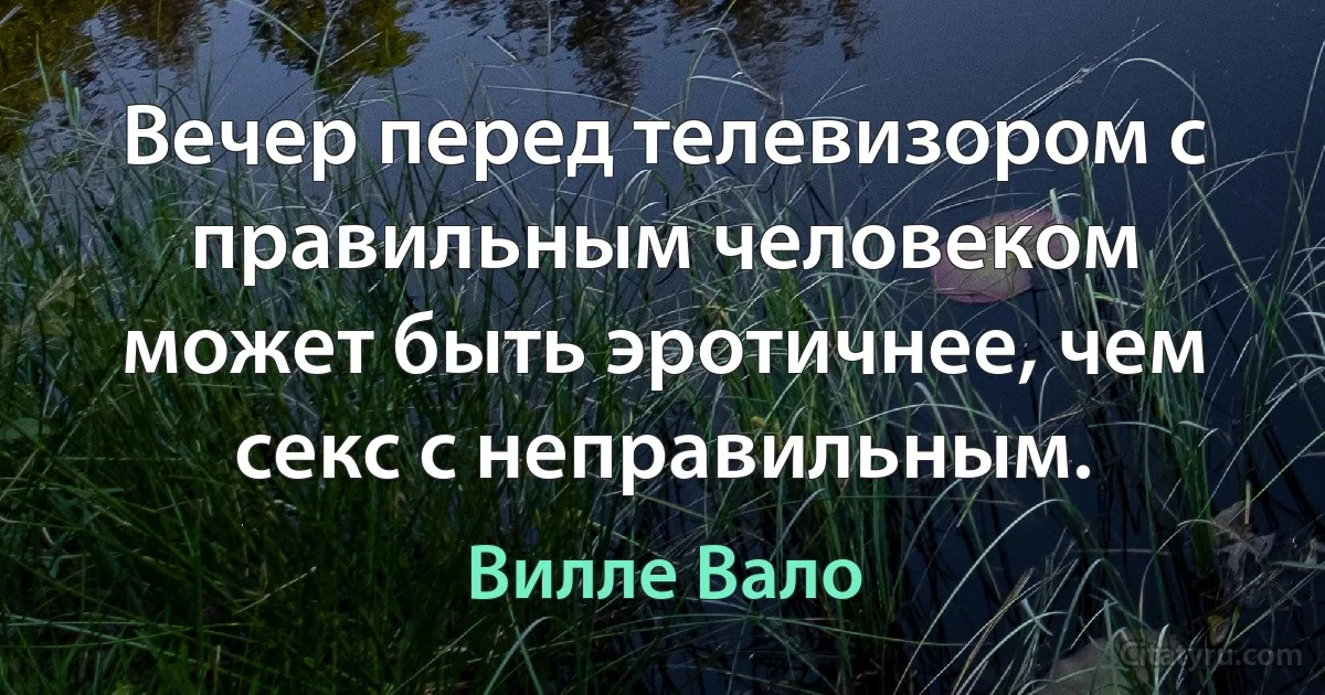 Вечер перед телевизором с правильным человеком может быть эротичнее, чем секс с неправильным. (Вилле Вало)