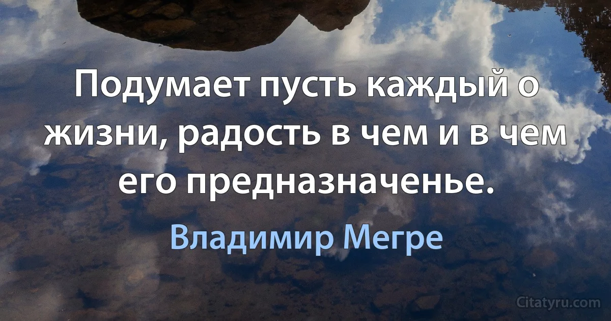 Подумает пусть каждый о жизни, радость в чем и в чем его предназначенье. (Владимир Мегре)