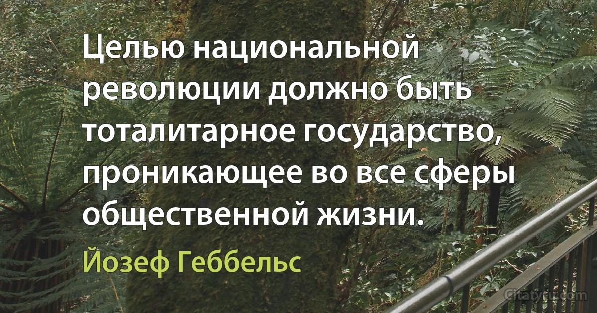 Целью национальной революции должно быть тоталитарное государство, проникающее во все сферы общественной жизни. (Йозеф Геббельс)