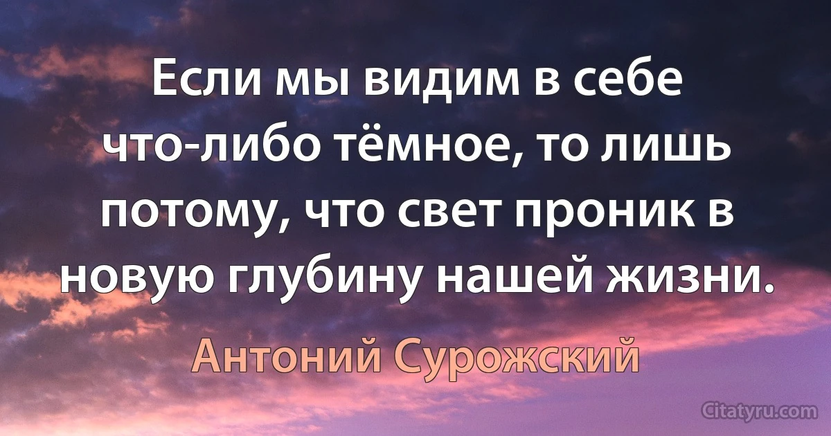 Если мы видим в себе что-либо тёмное, то лишь потому, что свет проник в новую глубину нашей жизни. (Антоний Сурожский)