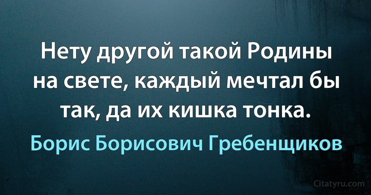 Нету другой такой Родины на свете, каждый мечтал бы так, да их кишка тонка. (Борис Борисович Гребенщиков)