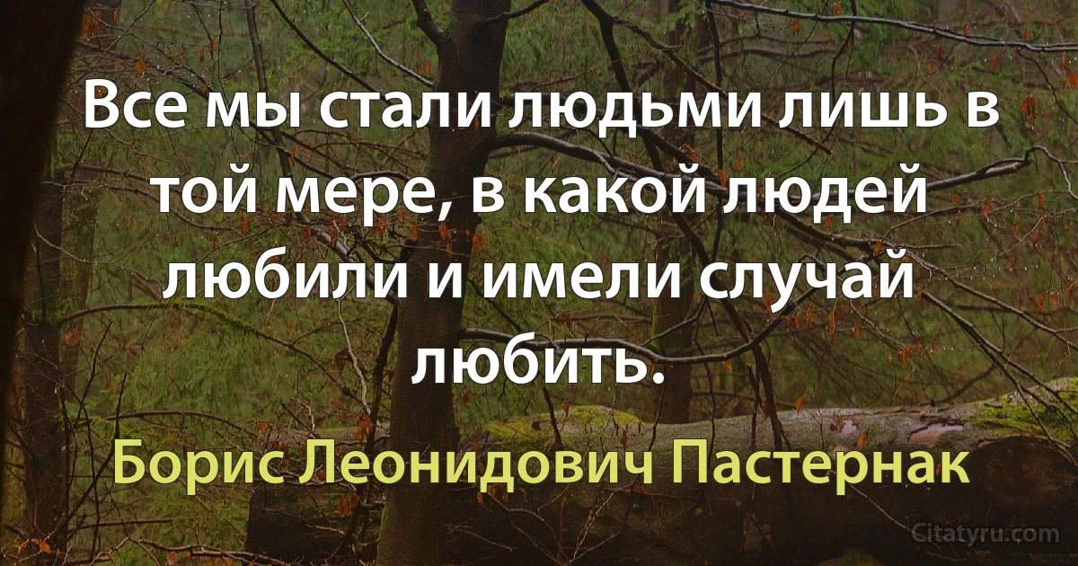 Все мы стали людьми лишь в той мере, в какой людей любили и имели случай любить. (Борис Леонидович Пастернак)