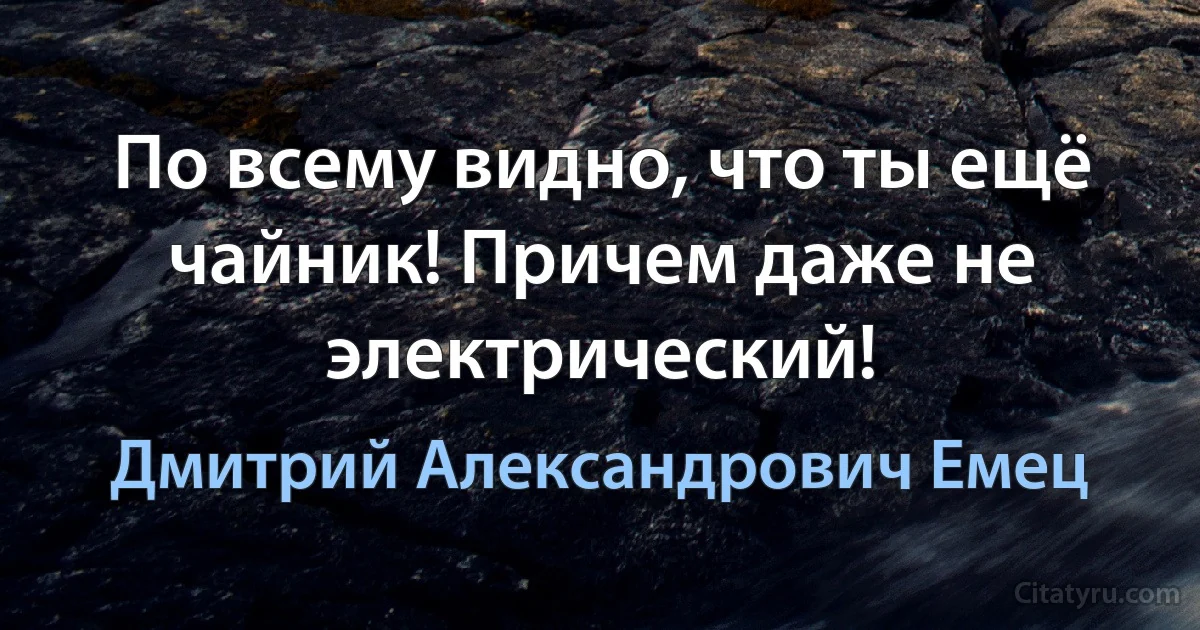 По всему видно, что ты ещё чайник! Причем даже не электрический! (Дмитрий Александрович Емец)