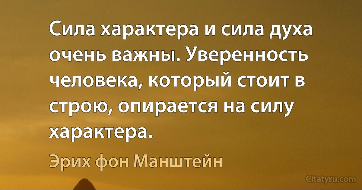 Сила характера и сила духа очень важны. Уверенность человека, который стоит в строю, опирается на силу характера. (Эрих фон Манштейн)