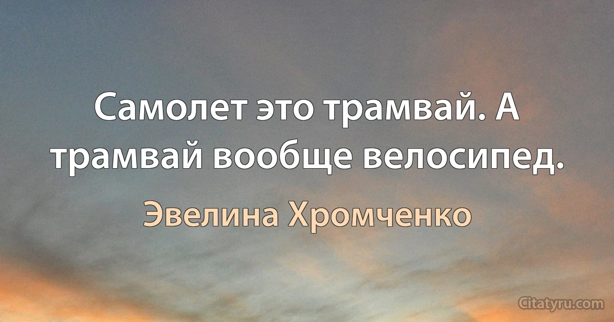 Самолет это трамвай. А трамвай вообще велосипед. (Эвелина Хромченко)