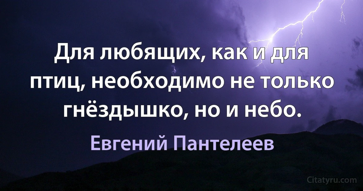 Для любящих, как и для птиц, необходимо не только гнёздышко, но и небо. (Евгений Пантелеев)