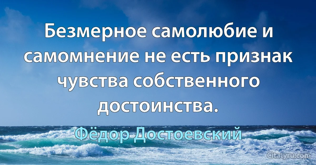 Безмерное самолюбие и самомнение не есть признак чувства собственного достоинства. (Фёдор Достоевский)