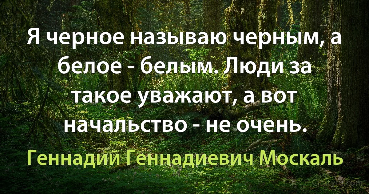 Я черное называю черным, а белое - белым. Люди за такое уважают, а вот начальство - не очень. (Геннадий Геннадиевич Москаль)