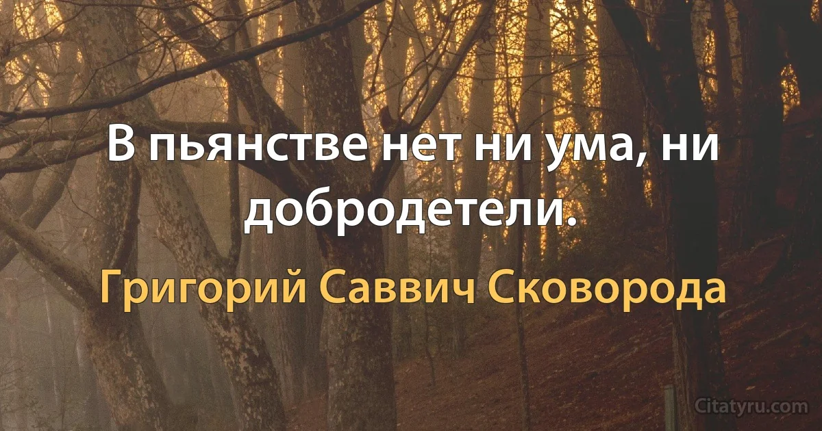 В пьянстве нет ни ума, ни добродетели. (Григорий Саввич Сковорода)