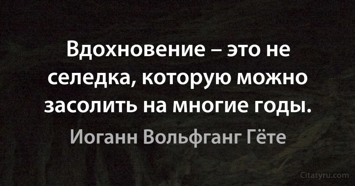 Вдохновение – это не селедка, которую можно засолить на многие годы. (Иоганн Вольфганг Гёте)