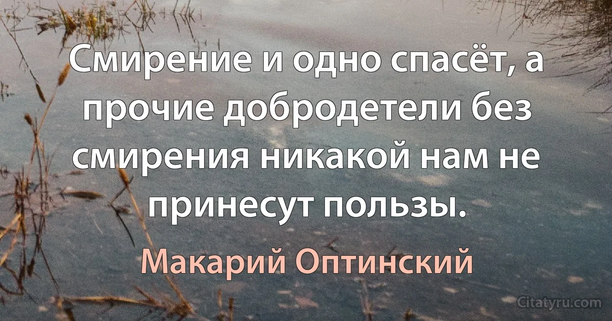 Смирение и одно спасёт, а прочие добродетели без смирения никакой нам не принесут пользы. (Макарий Оптинский)