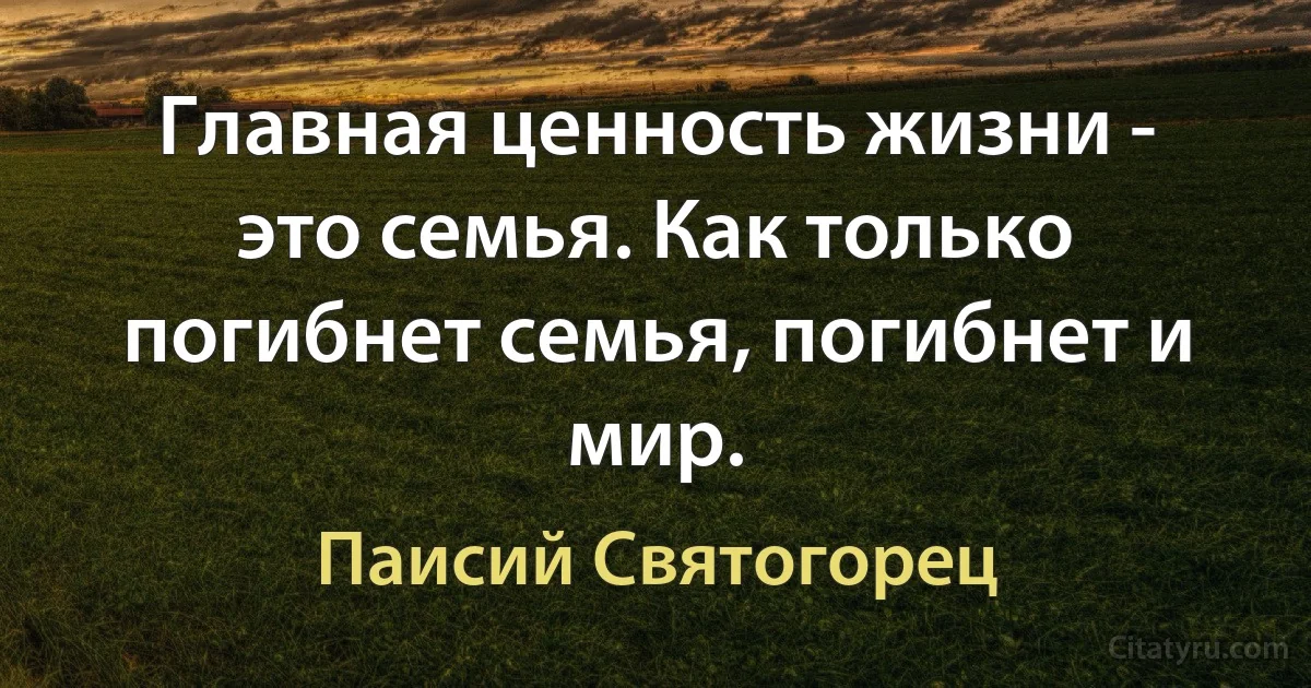 Главная ценность жизни - это семья. Как только погибнет семья, погибнет и мир. (Паисий Святогорец)