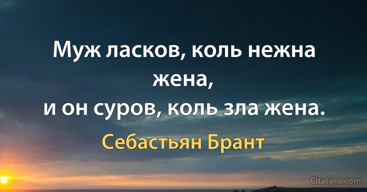 Муж ласков, коль нежна жена,
и он суров, коль зла жена. (Себастьян Брант)