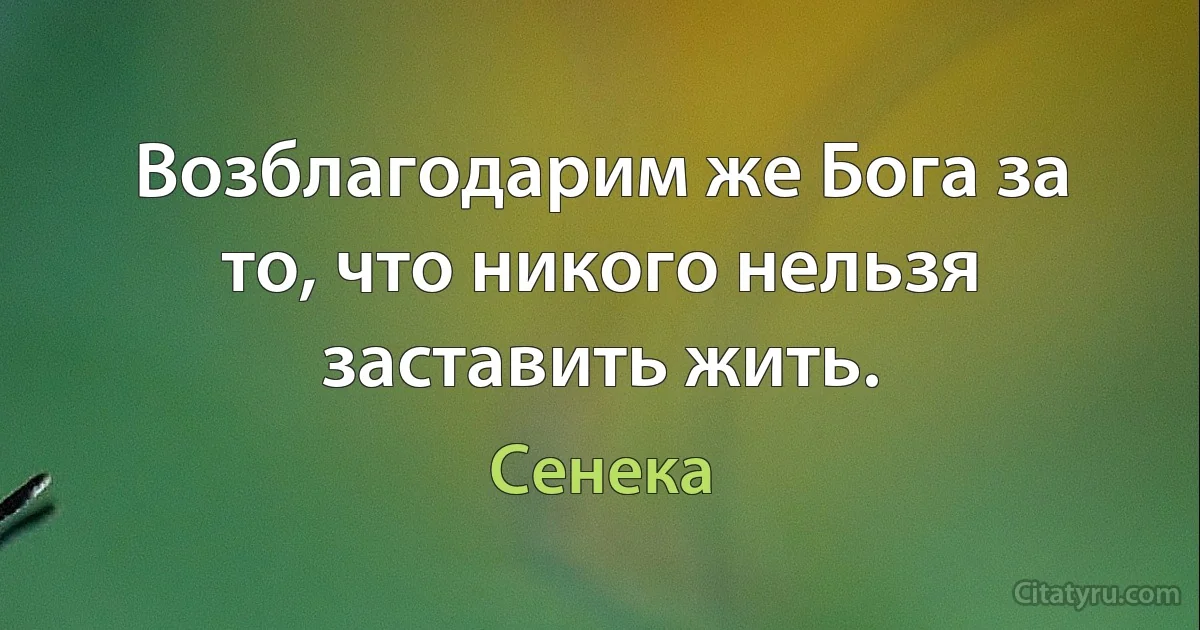 Возблагодарим же Бога за то, что никого нельзя заставить жить. (Сенека)